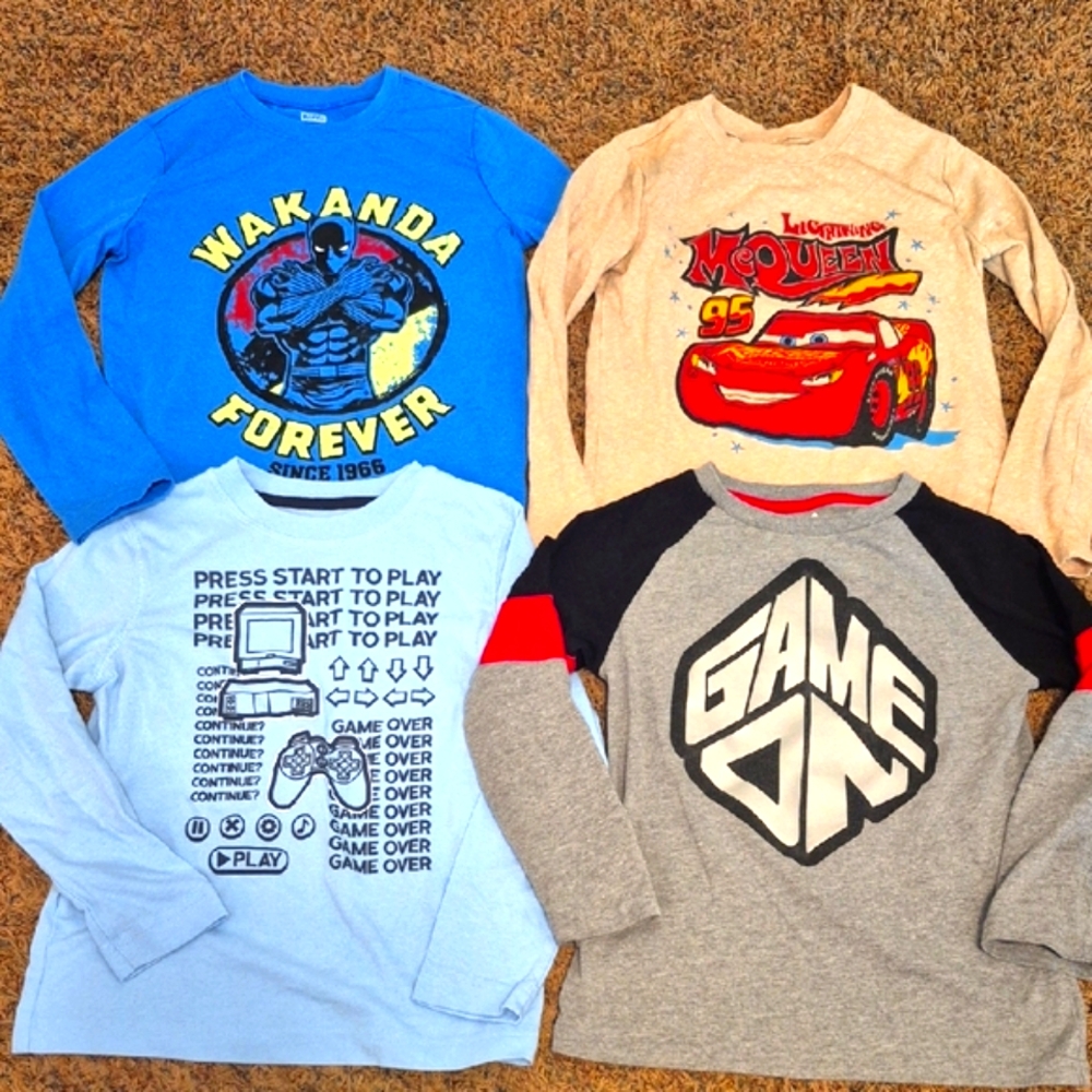 Lot of 4 Disney & Gaming Kids Long Sleeve Shirts - Size 6/7
